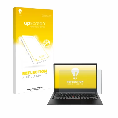 Front side of a product packaging with the brand logo upscreen. Next to it is the device Lenovo ThinkPad X1 Carbon (6th. Gen.)