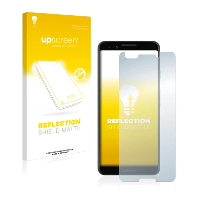 Front side of a product packaging with the brand logo upscreen. Next to it is the device Google Pixel 3 shown with the corresp