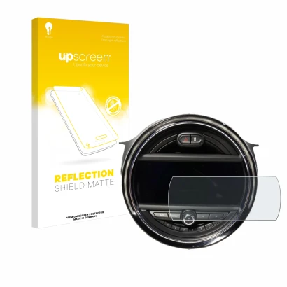 Front side of a product packaging with the brand logo upscreen. Next to it is the device Mini Cooper F56 (8.8") (2014-2018) sh