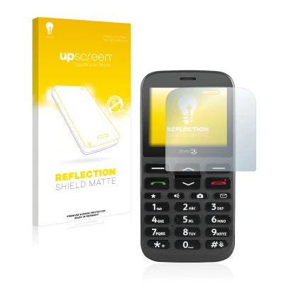 Front side of a product packaging with the brand logo upscreen. Next to it is the device Doro 1370 shown with the correspondin