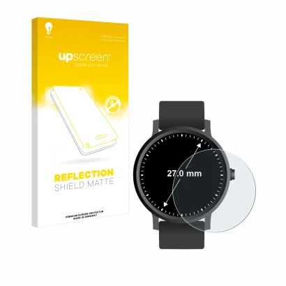 Front side of a product packaging with the brand logo upscreen. Next to it is the device Circular Displays (ø: 27 mm) shown wi