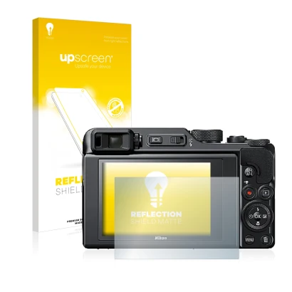 Front side of a product packaging with the brand logo upscreen. Next to it is the device Nikon Coolpix A1000 shown with the co
