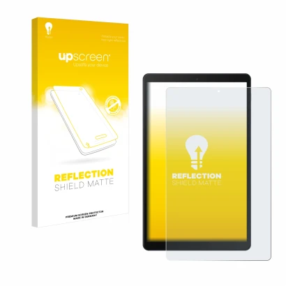 Front side of a product packaging with the brand logo upscreen. Next to it is the device Samsung Galaxy Tab A 10.1 WiFi 2019 s