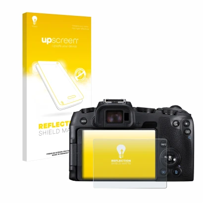 Front side of a product packaging with the brand logo upscreen. Next to it is the device Canon EOS RP shown with the correspon