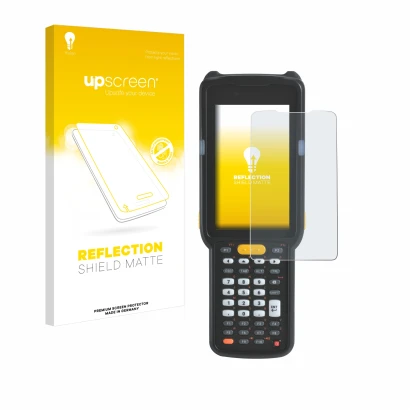 Front side of a product packaging with the brand logo upscreen. Next to it is the device Zebra MC330 shown with the correspond