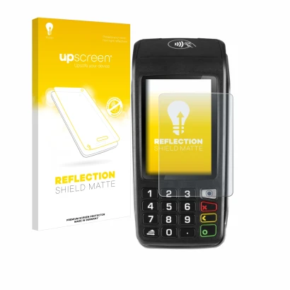 Front side of a product packaging with the brand logo upscreen. Next to it is the device ingenico Move/5000 shown with the cor