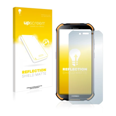 Front side of a product packaging with the brand logo upscreen. Next to it is the device Doogee S40 shown with the correspondi