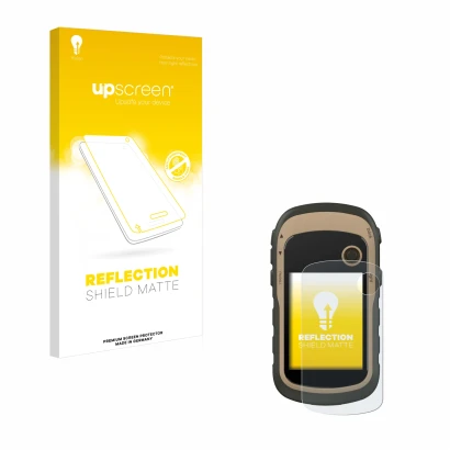 Front side of a product packaging with the brand logo upscreen. Next to it is the device Garmin eTrex 32x shown with the corre