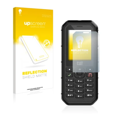 Front side of a product packaging with the brand logo upscreen. Next to it is the device Caterpillar Cat B26 shown with the co