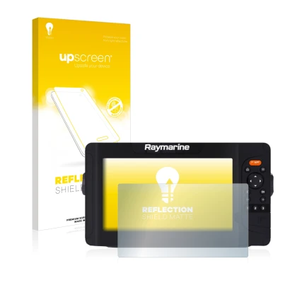 Front side of a product packaging with the brand logo upscreen. Next to it is the device Raymarine Element 9 HV shown with the