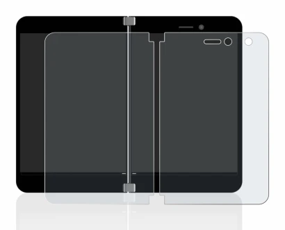 Image of the device Microsoft Surface Duo with a wide variety of screen protectors.