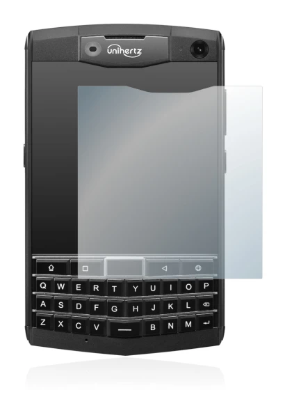 Image of the device Unihertz Titan with a wide variety of screen protectors.