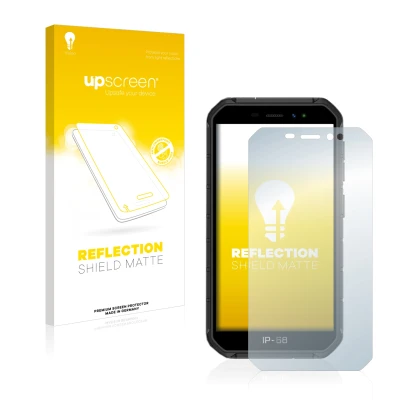 Front side of a product packaging with the brand logo upscreen. Next to it is the device Ulefone Armor X7 shown with the corre