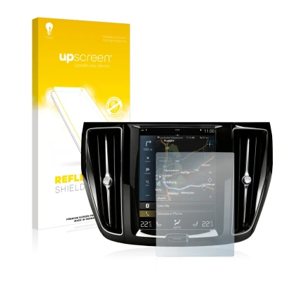 Front side of a product packaging with the brand logo upscreen. Next to it is the device Volvo S60 Sensus Connect 2020 shown w