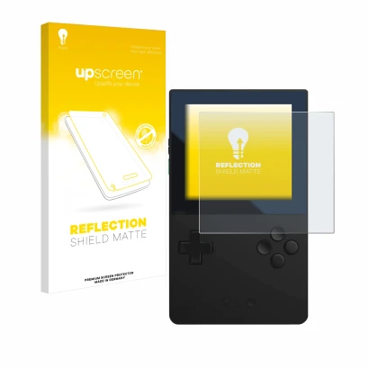 Front side of a product packaging with the brand logo upscreen. Next to it is the device Analogue Pocket shown with the corres