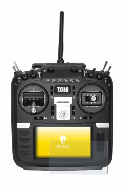 Image of the device Radiomaster TX16S with a wide variety of screen protectors.