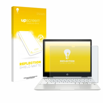 Front side of a product packaging with the brand logo upscreen. Next to it is the device HP Chromebook x360 12b-ca0005nf shown