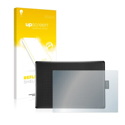 Front side of a product packaging with the brand logo upscreen. Next to it is the device Wacom One Medium shown with the corre