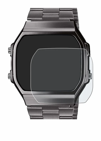 Image of the device Casio A168WEGG-1BEF with a wide variety of screen protectors.