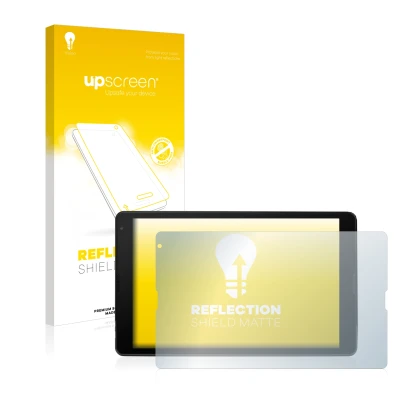 Front side of a product packaging with the brand logo upscreen. Next to it is the device MEDION Lifetab E10420 shown with the 
