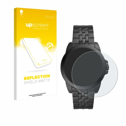 Front side of a product packaging with the brand logo upscreen. Next to it is the device Fossil Gen 5E shown with the correspo