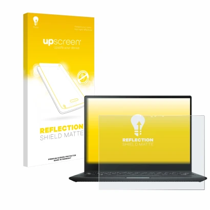 Front side of a product packaging with the brand logo upscreen. Next to it is the device ASUS Rog Flow X13 2022 shown with the