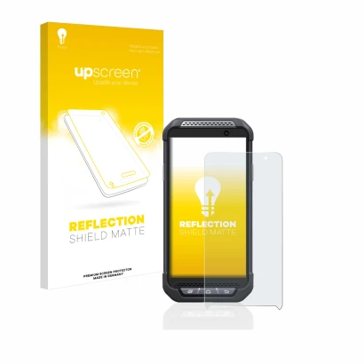 Front side of a product packaging with the brand logo upscreen. Next to it is the device Point Mobile PM85 shown with the corr