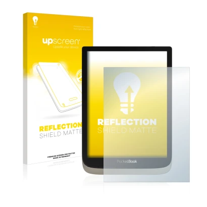 Front side of a product packaging with the brand logo upscreen. Next to it is the device PocketBook InkPad Color shown with th