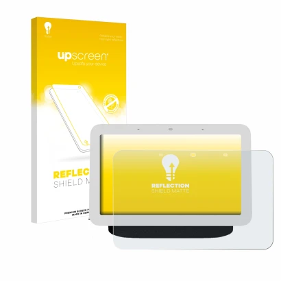 Front side of a product packaging with the brand logo upscreen. Next to it is the device Google Nest Hub 2 shown with the corr