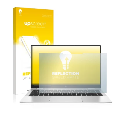 Front side of a product packaging with the brand logo upscreen. Next to it is the device HP Elitebook x360 1040 G7 shown with 