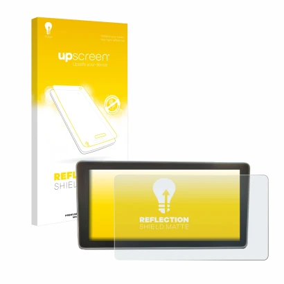 Front side of a product packaging with the brand logo upscreen. Next to it is the device Audi A4 B9 2017 MMI Plus 8" shown wit