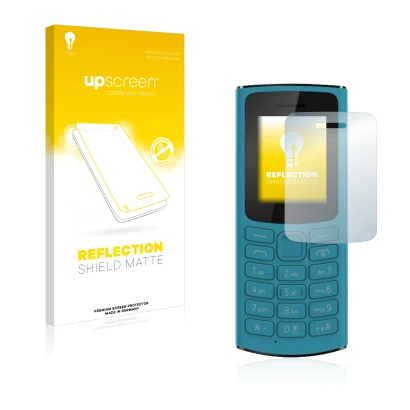 Front side of a product packaging with the brand logo upscreen. Next to it is the device Nokia 105 4G 2021 shown with the corr