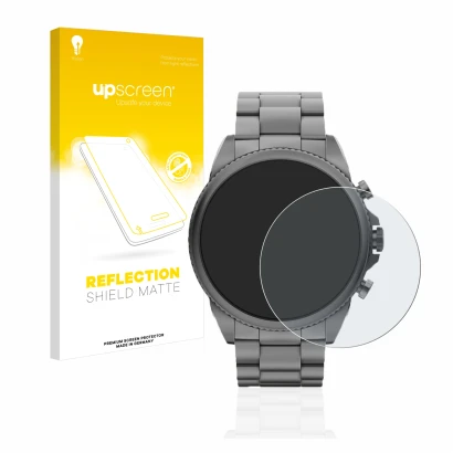 Front side of a product packaging with the brand logo upscreen. Next to it is the device Fossil Gen 6 (44mm) shown with the co