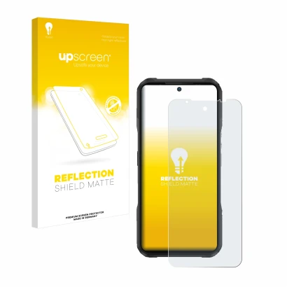 Front side of a product packaging with the brand logo upscreen. Next to it is the device Doogee V20 shown with the correspondi
