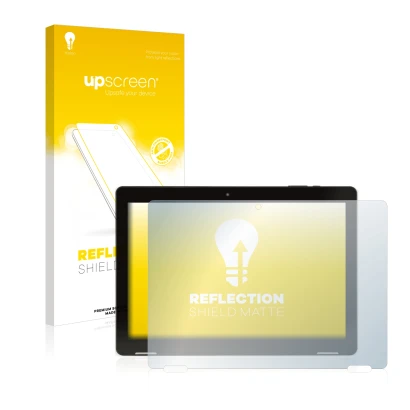 Front side of a product packaging with the brand logo upscreen. Next to it is the device Hannspree Pad Apollo 2 shown with the