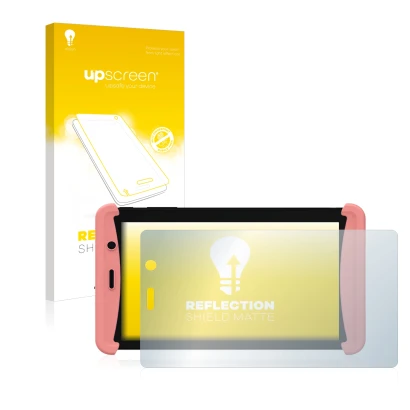 Front side of a product packaging with the brand logo upscreen. Next to it is the device Kurio Tab Lite 2 shown with the corre