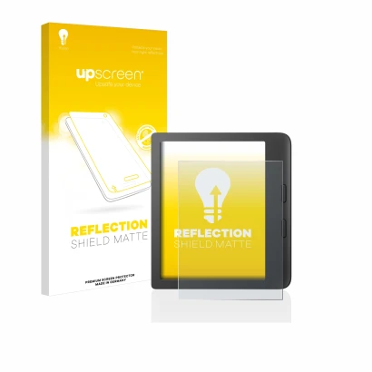 Front side of a product packaging with the brand logo upscreen. Next to it is the device Tolino Vision 6 shown with the corres