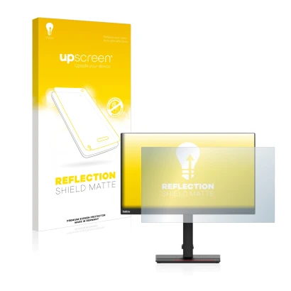 Front side of a product packaging with the brand logo upscreen. Next to it is the device Lenovo ThinkVision T24i-2L shown with