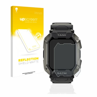Front side of a product packaging with the brand logo upscreen. Next to it is the device Kospet Tank M1 shown with the corresp