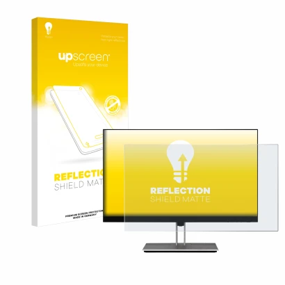Front side of a product packaging with the brand logo upscreen. Next to it is the device HP E24 G4 shown with the correspondin