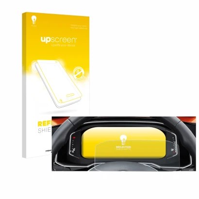 Front side of a product packaging with the brand logo upscreen. Next to it is the device Volkswagen Polo 6 Digital Cockpit Pro