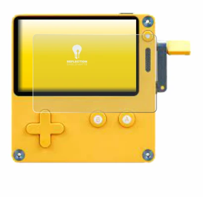 Image of the device Panic Playdate with a wide variety of screen protectors.