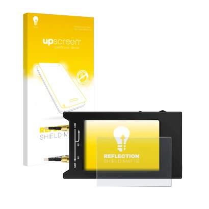 Front side of a product packaging with the brand logo upscreen. Next to it is the device NanoVNA H4 shown with the correspondi