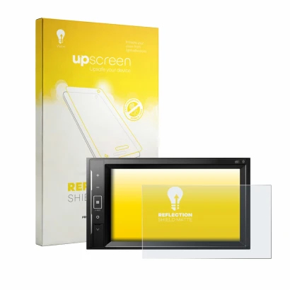 Front side of a product packaging with the brand logo upscreen. Next to it is the device Pioneer AVH-A240DAB shown with the co
