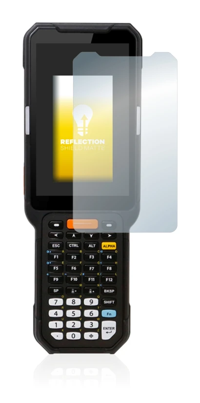 Image of the device Point Mobile PM451 with a wide variety of screen protectors.