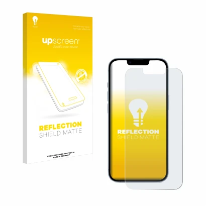 Front side of a product packaging with the brand logo upscreen. Next to it is the device Apple iPhone 14 shown with the corres