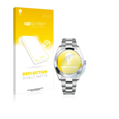 Front side of a product packaging with the brand logo upscreen. Next to it is the device Rolex Datejust 41 shown with the corr