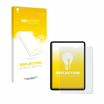 Front side of a product packaging with the brand logo upscreen. Next to it is the device Apple iPad Pro 11" 2022 (4th Gen.) sh