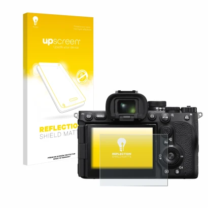 Front side of a product packaging with the brand logo upscreen. Next to it is the device Sony Alpha 7R V / a7R V shown with th