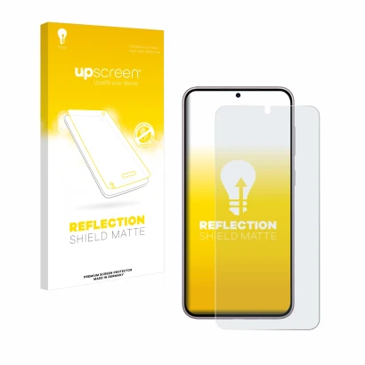 Front side of a product packaging with the brand logo upscreen. Next to it is the device Samsung Galaxy S23 Plus shown with th